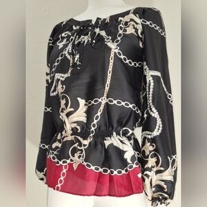 | WHBM | XXS Bust 34.5" , Silk chain print black and wine color Blouse